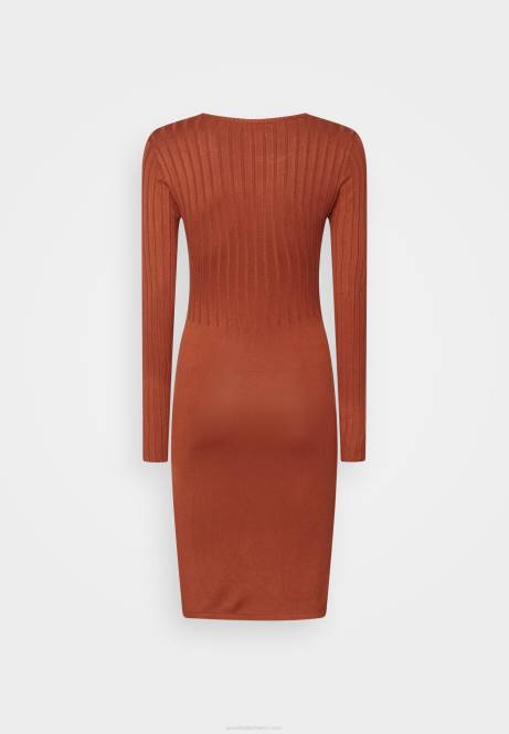 Rundhalsausschnitt, figurbetontes Mini-Strickkleid, Etuikleid in Braun mit Ripp-Top Anna Field V0FT202 Frauen