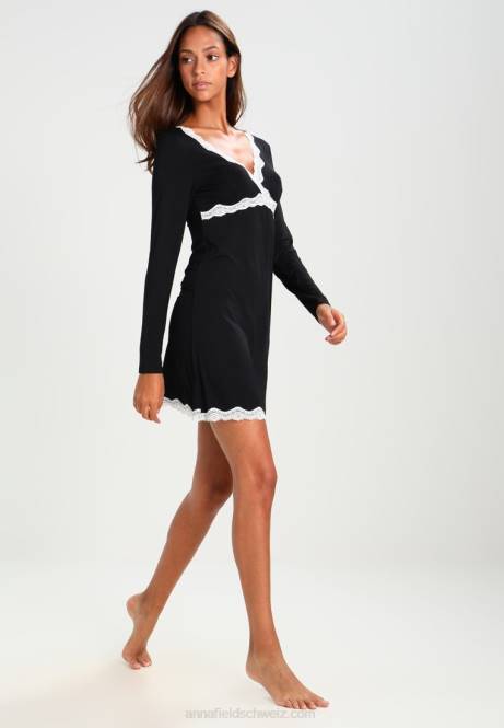 Heidi Langarm Viskose Nachthemd Nachthemd schwarz Anna Field V0FT1039 Frauen