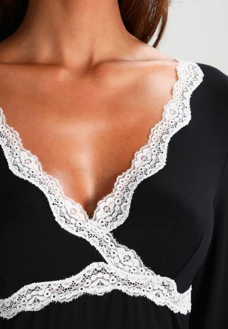 Heidi Langarm Viskose Nachthemd Nachthemd schwarz Anna Field V0FT1039 Frauen