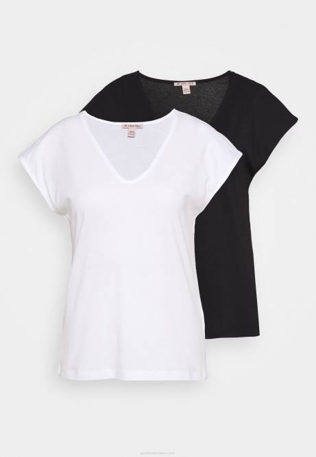 2er-Pack Basic-T-Shirts mit V-Ausschnitt und tiefer Schulterpartie in Schwarz/Weiß Anna Field V0FT261 Frauen