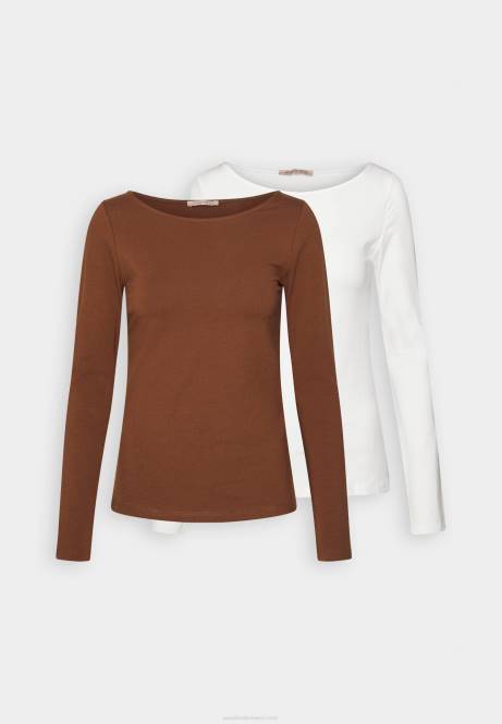 2er-Pack Langarm-Tops braun/weiß Anna Field V0FT584 Frauen