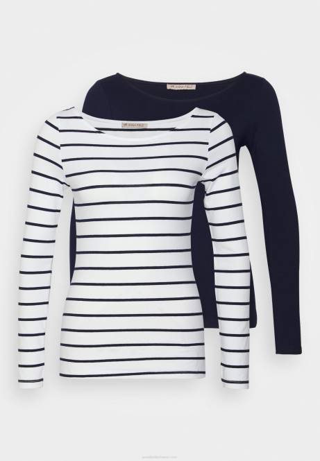 2er-Pack langärmelige Oberteile in Weiß/Marineblau Anna Field V0FT587 Frauen