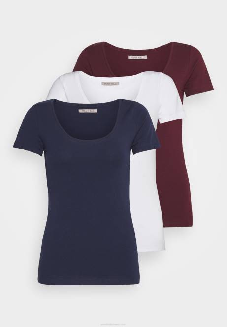 3er-Pack Basic-T-Shirts in Dunkelrot/Dunkelblau/Weiß Anna Field V0FT330 Frauen