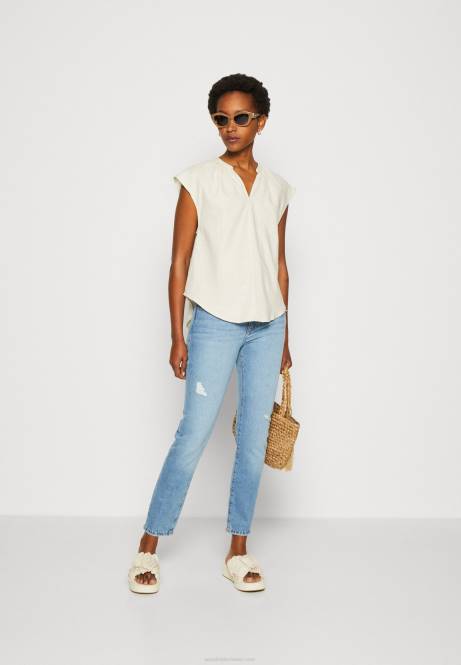 T-Shirt mit Hemddruck aus Leinenmischung in Beige Anna Field V0FT336 Frauen