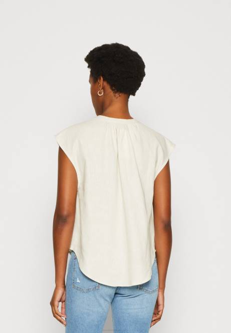 T-Shirt mit Hemddruck aus Leinenmischung in Beige Anna Field V0FT336 Frauen