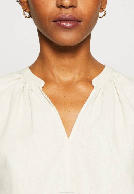 T-Shirt mit Hemddruck aus Leinenmischung in Beige Anna Field V0FT336 Frauen