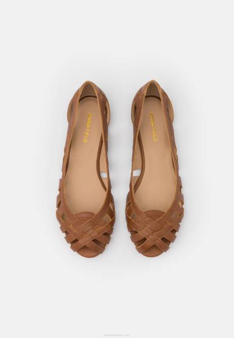 Peeptoe-Ballerinas aus Leder in Cognac Anna Field V0FT2125 Frauen