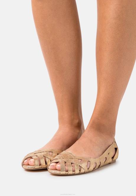Peeptoe-Ballerinas aus Leder in Gold Anna Field V0FT2131 Frauen