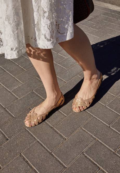 Peeptoe-Ballerinas aus Leder in Gold Anna Field V0FT2131 Frauen